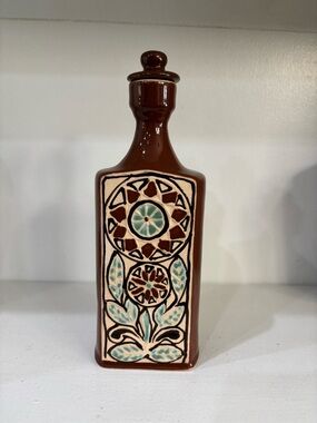 Vintage ceramic bohemian tequila bottle 10 inches tall